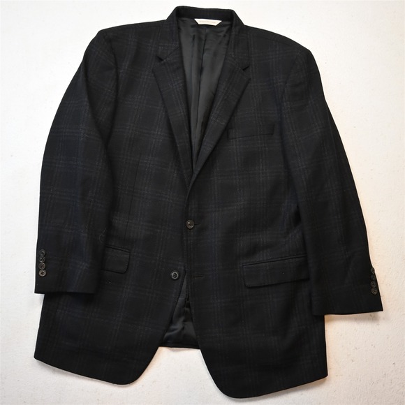Samuelsohn 47R Black Wool Cashmere Windowpane Mens Blazer Suit Jacket Sport Coat